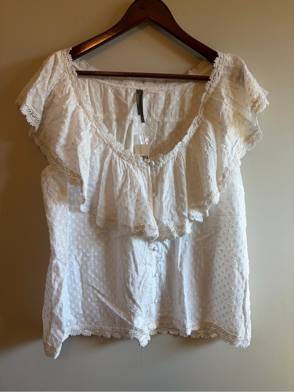 Anthropologie White Eyelet Ruffle Blouse